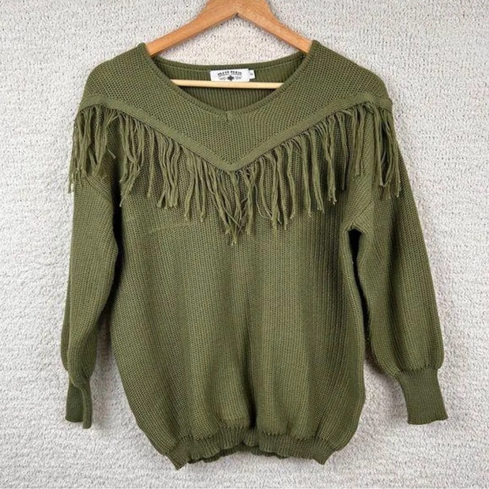 Olive Green Fringe Sweater